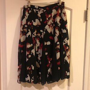 White House Black Market Floral Midi Skirt Black